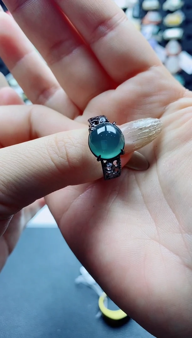 银S925镶嵌戒指翡翠稀*-天然A货翡翠戒指