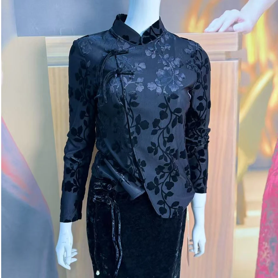 秀巧四面弹力丝绒盘扣小衫10432款