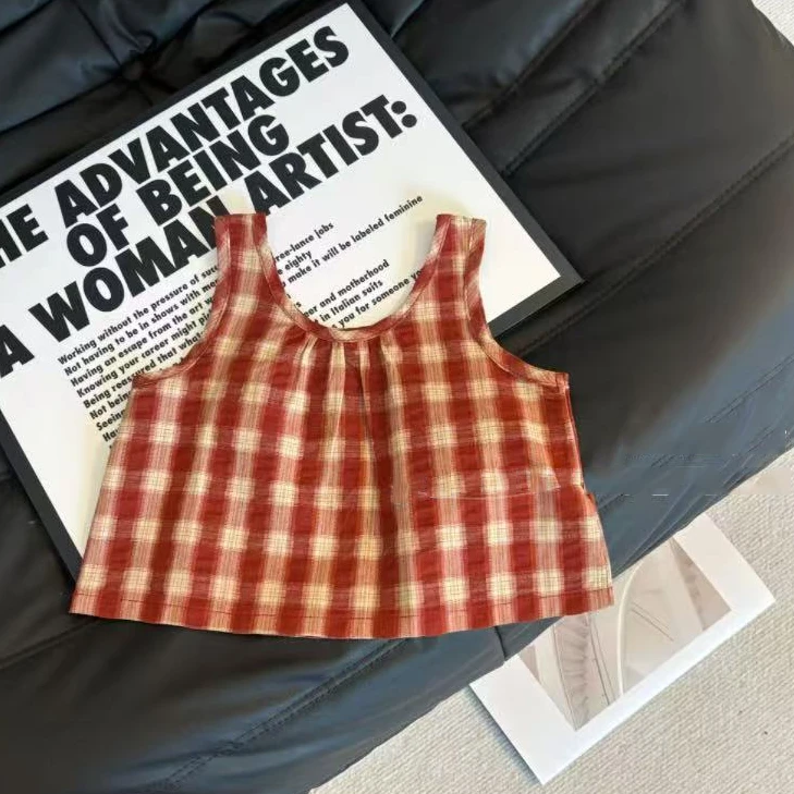 【亲子装】女童夏季新款背心薄款2025女宝宝格子吊带无袖百搭上衣