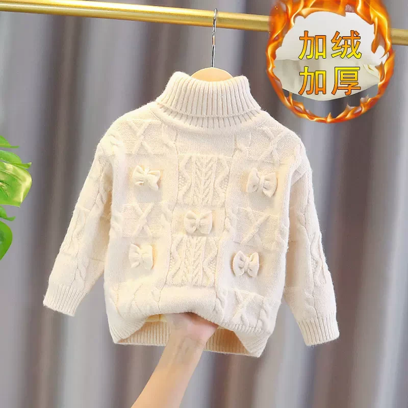 女童毛衣秋冬韩版儿童洋气女宝宝加绒加厚小童冬季针织打底衫上衣