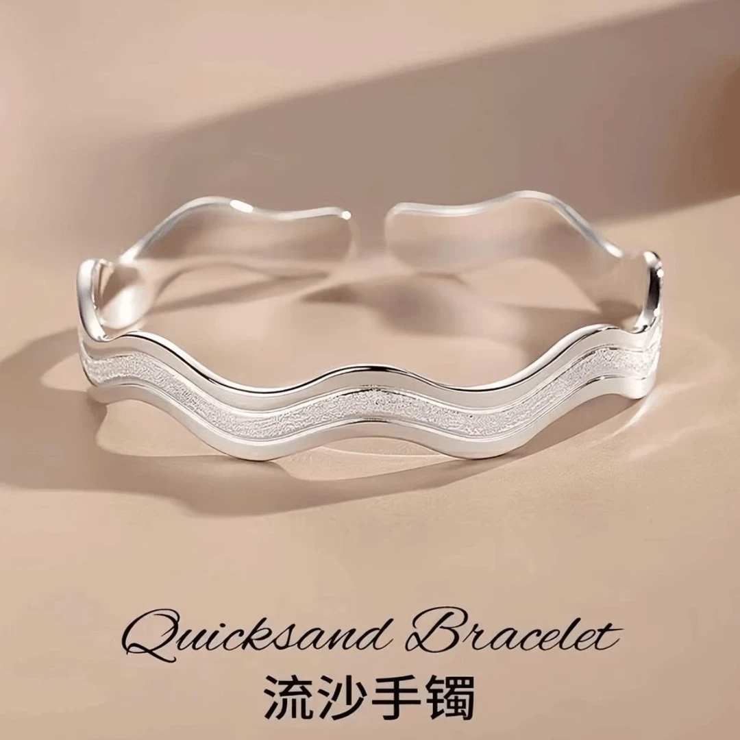 足银手镯 A23流沙银手镯轻奢小众精致年轻款9999时尚实心开口简约