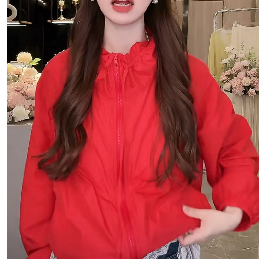 红色防晒衣短外套女2025夏季新款时尚休闲运动户外百搭外穿上衣薄