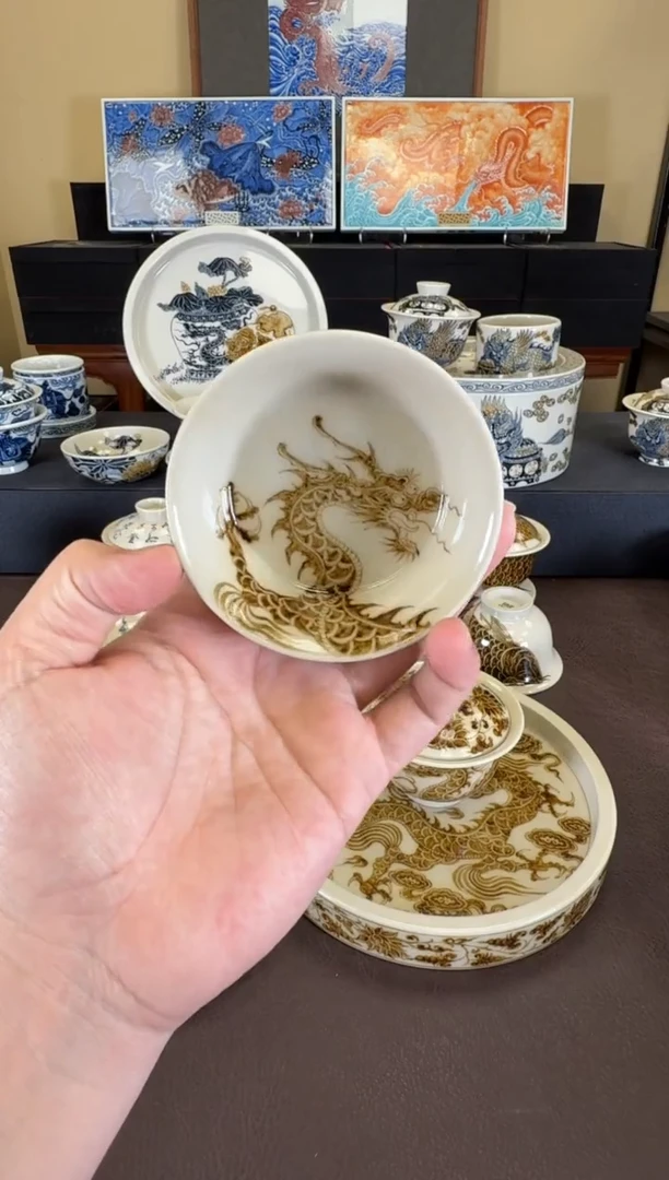 二号釉1351龙纹金鳞盏