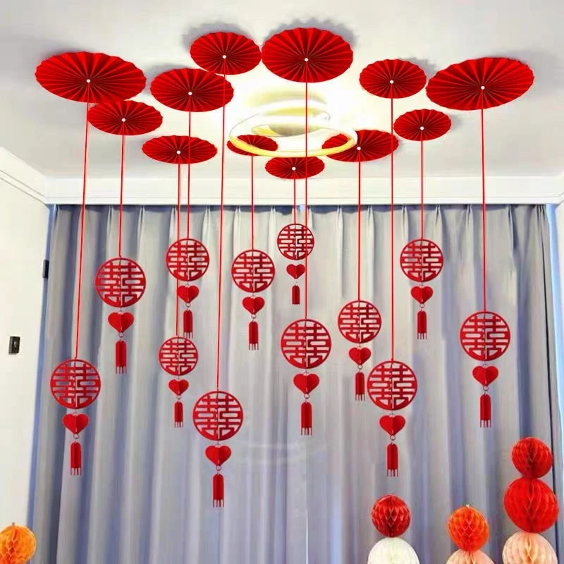 结婚立体喜字挂饰挂件灯笼客厅天花板吊顶装饰婚房布置男女方F