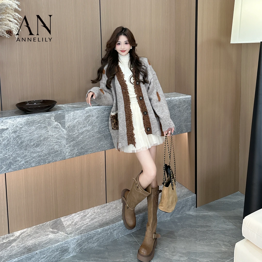 ANNELILY安琪琪【可霖】新款上新百搭重工针织毛衣开衫AC2509089