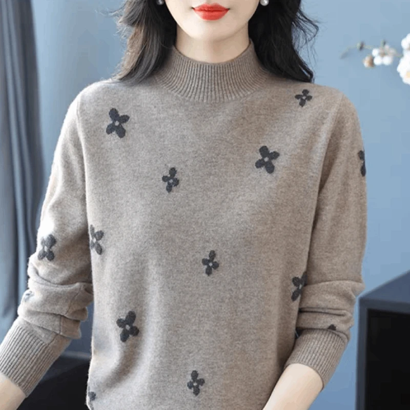 【花朵】半高领毛衣秋冬新款宽松保暖内搭打底