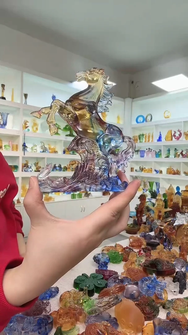 琉璃彩色马摆件完品