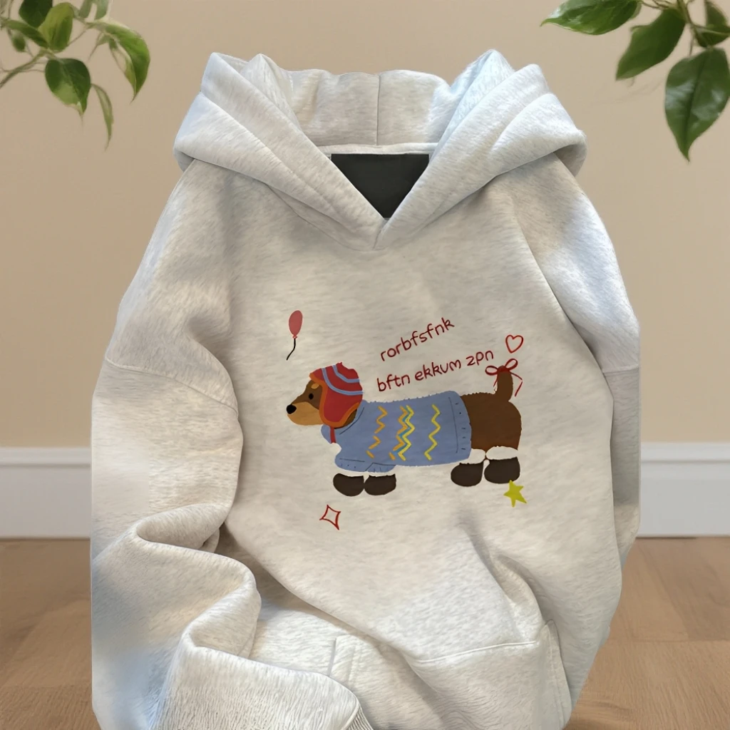 chic腊肠狗女款冬季加厚连帽卫衣女冬加绒休闲今年流行高级感外套