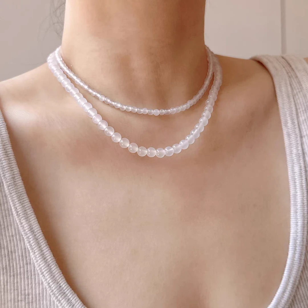 珍珠清冷小众天然珍珠白小米珠玛瑙串珠项链新款锁骨链女款饰品