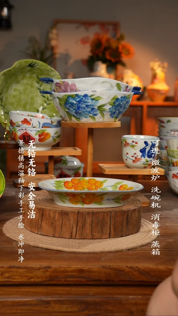瓷景德镇高温瓷釉下彩手绘陶瓷