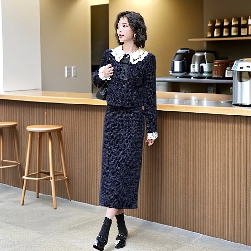 小香风时尚套装西装裙子时尚显瘦连衣裙套装秋冬女神范气质