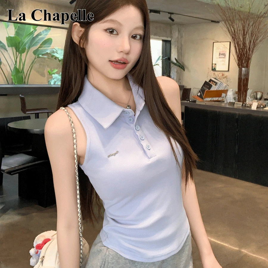 拉夏贝尔无袖吊带背心女装小众2025夏季新款通勤修身显瘦坎肩上衣