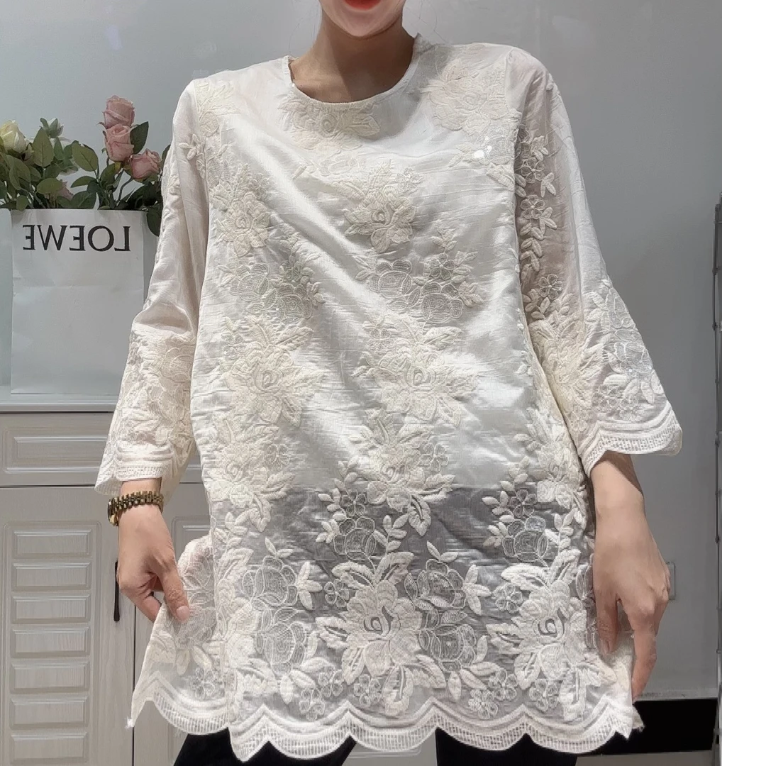 【高品质轻奢私人定制】2025新款时尚显刺绣高品质减龄大码上衣0325