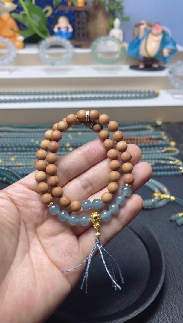 未镶嵌手串翡翠天然危地马拉翡翠手串配木珠双圈