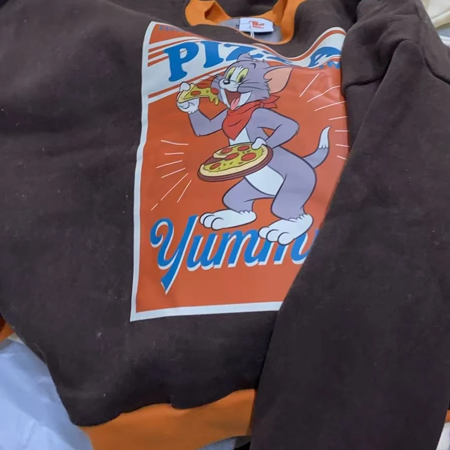 ［小小布］no退换-东大门正品l5v棕色拼色披萨米老鼠卫衣