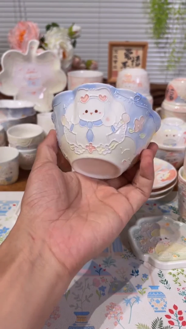 杯28号高温釉下彩立体手绘手工陶瓷瑕福利单个价格