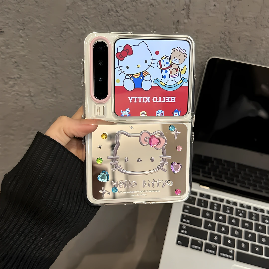 （华为PURAX系列）镜面折叠适用华为purax手机壳金属线条kt猫小众女