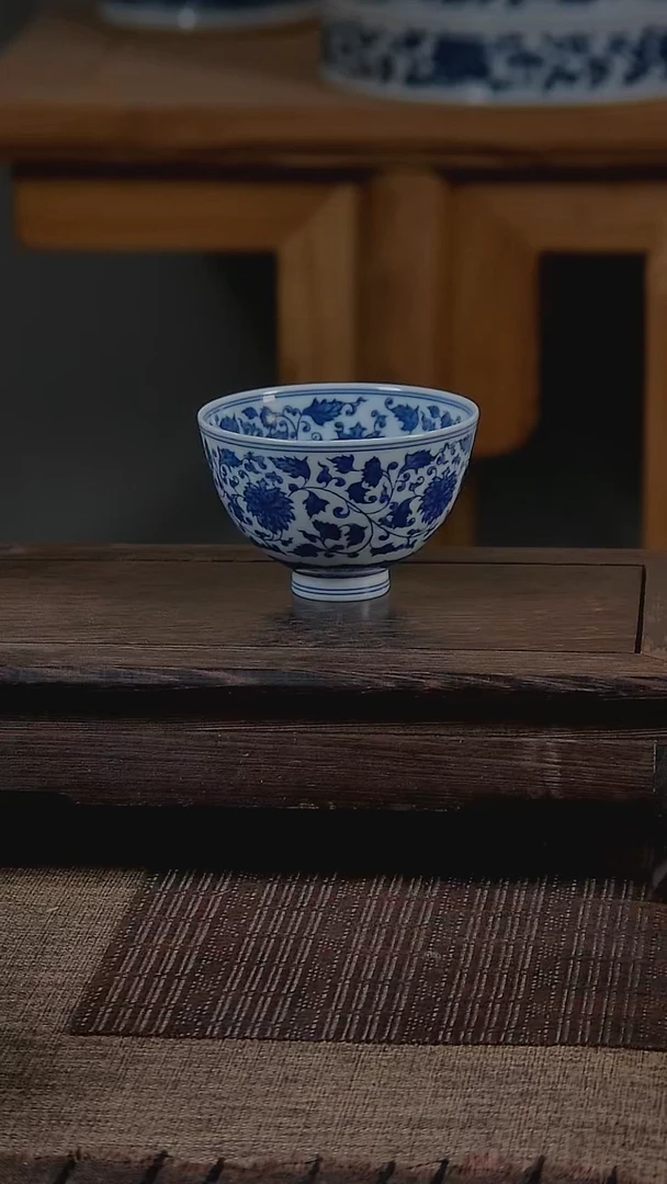 杯折葵非器手工手绘缠枝莲鸡心杯