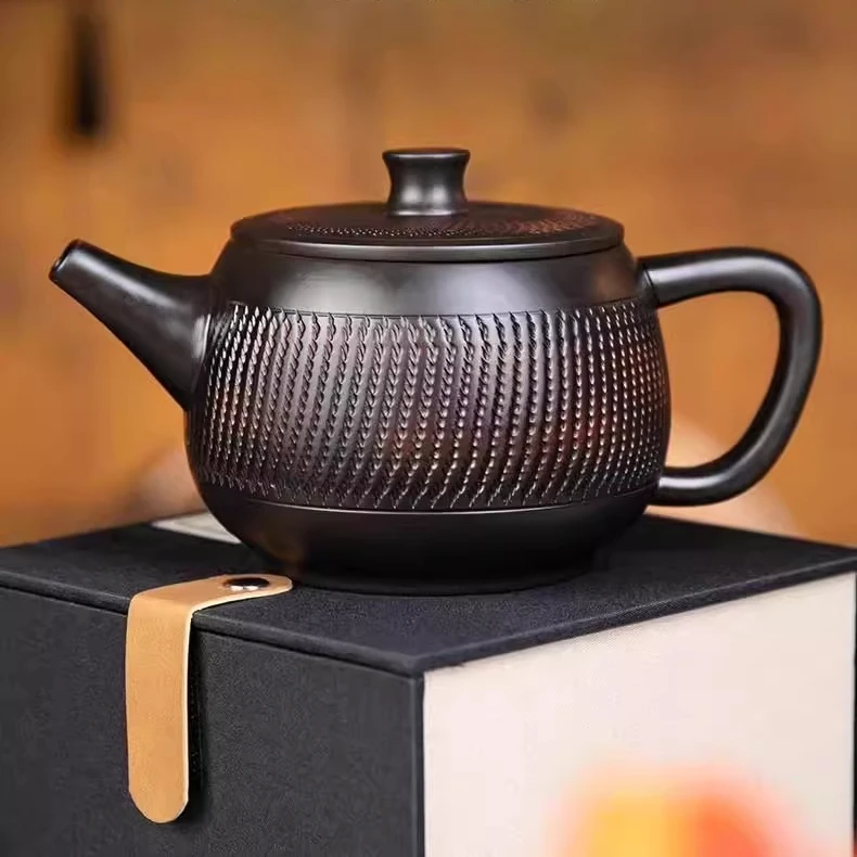 复古建水原矿紫陶跳刀茶壶汉瓦壶家用陶瓷泡茶壶中式大容量泡茶壶