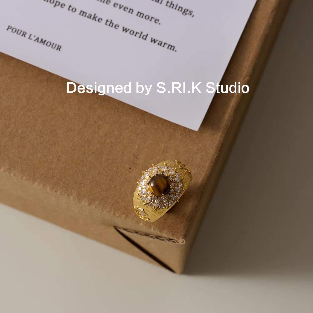 铜合金戒指 十里间【暴美虎眼】百搭复古戒指拉丝金色指环