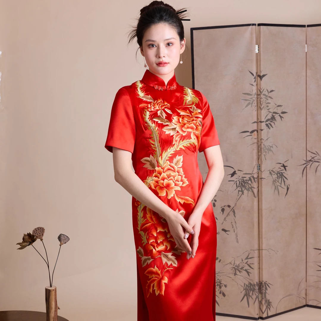 格格富贵牡丹-重工刺绣手工盘扣醋酸段新娘装结婚礼服G91ZC020024
