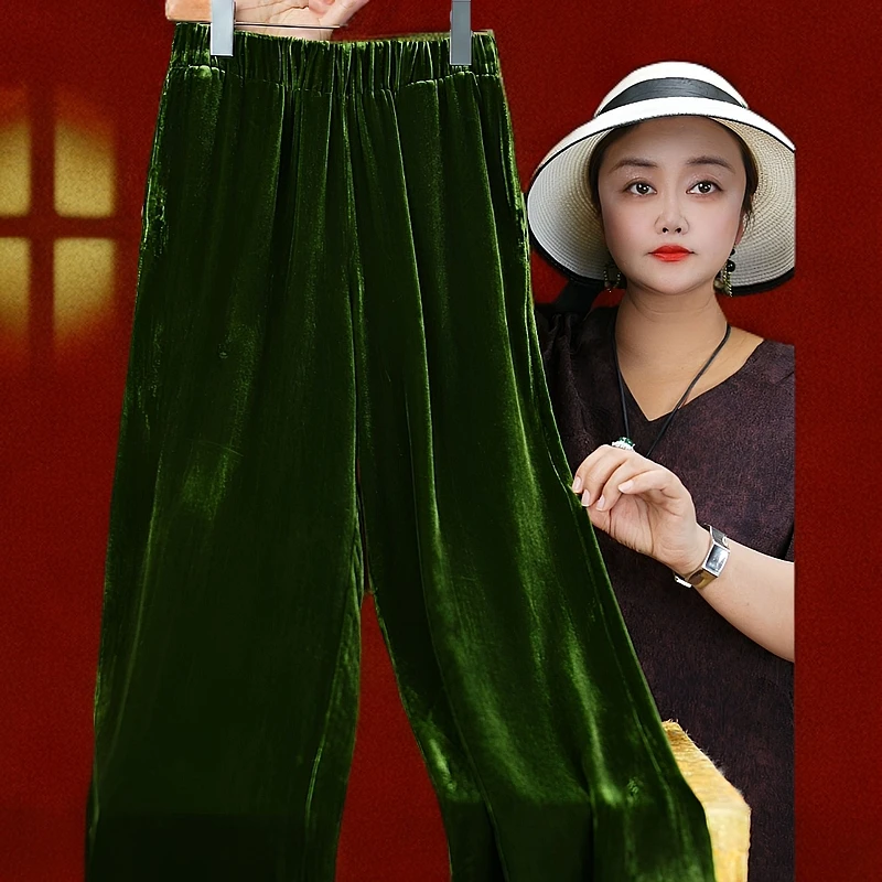 <<非遗美学>>高腰显瘦桑蚕丝真丝丝绒百搭国风宽松裤子1357