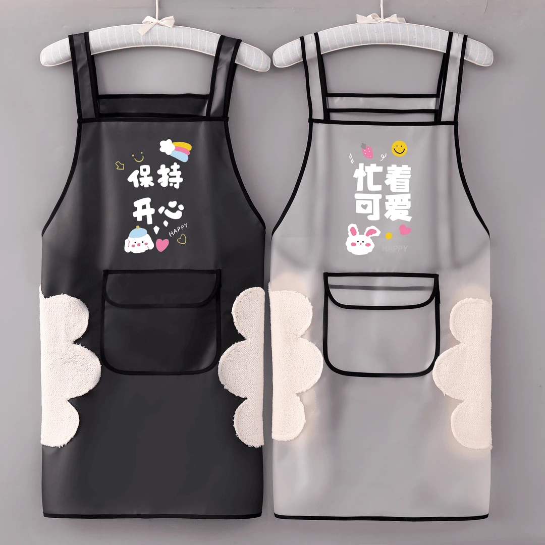 防水薄款透明TPU围裙女饭店厨房防油可爱围腰上班加大免洗工作服