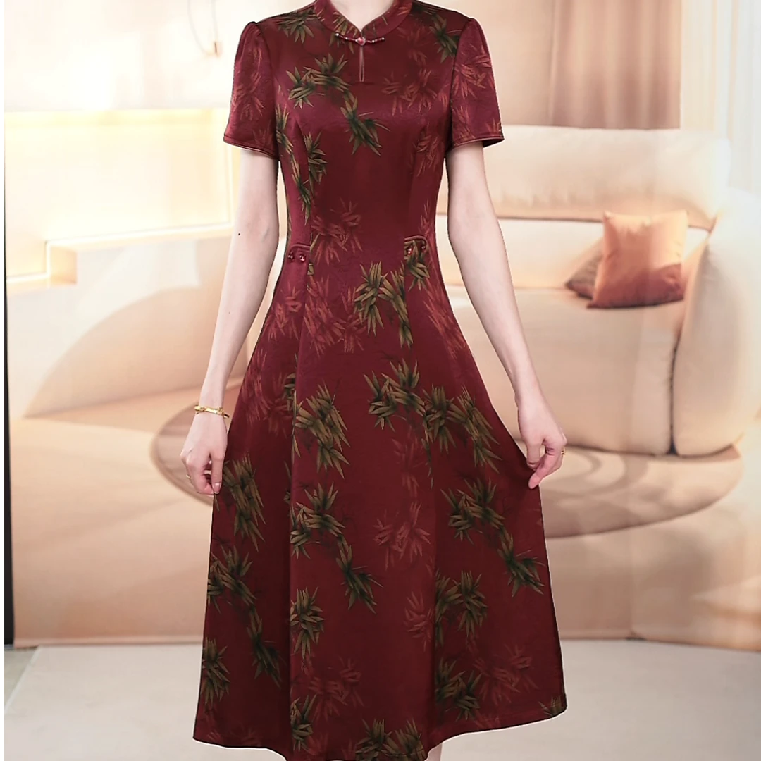 【梦雅衣橱】2025夏季显瘦新中式气质国风高贵圆领精致连衣裙