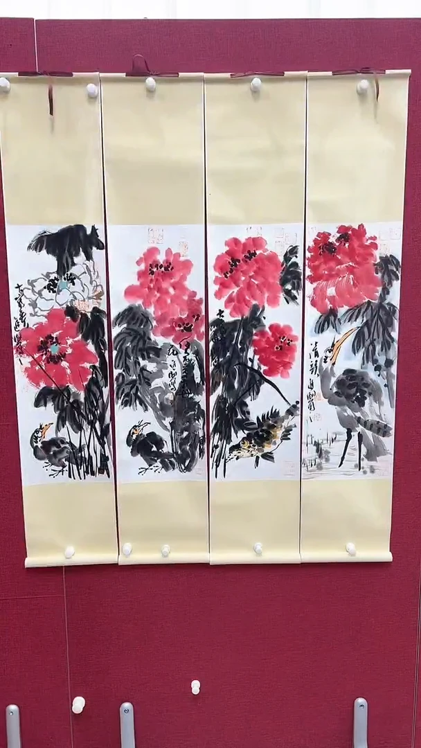 国画李进潮绘画6pc花鸟条屏卷轴