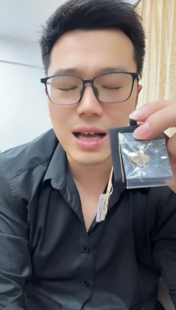 18K金镶嵌套链木变石（虎睛石）黄色k黄，四叶草套链