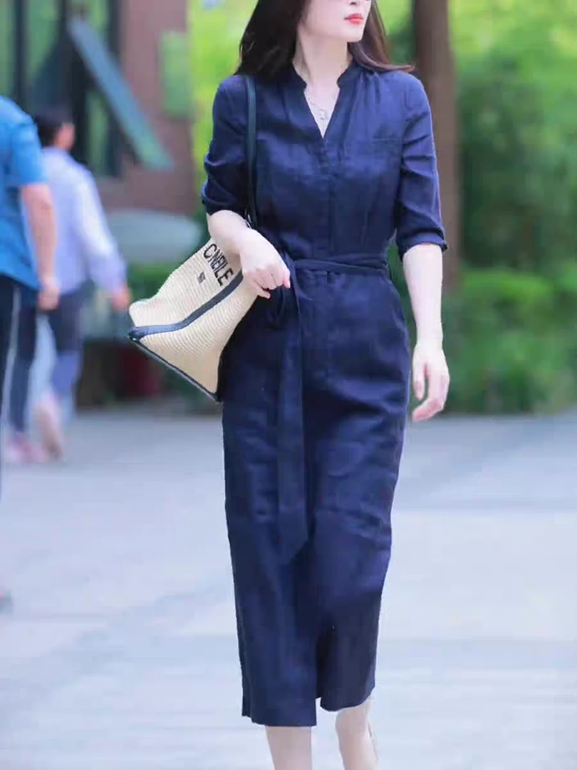 简约气质红色连衣裙长款收腰显瘦通勤休闲慵懒风夏季女装