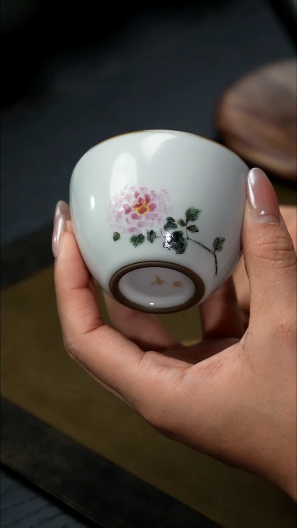 气柴窑 马恩傑老师 羊脂白 芍药 卧足莲子杯