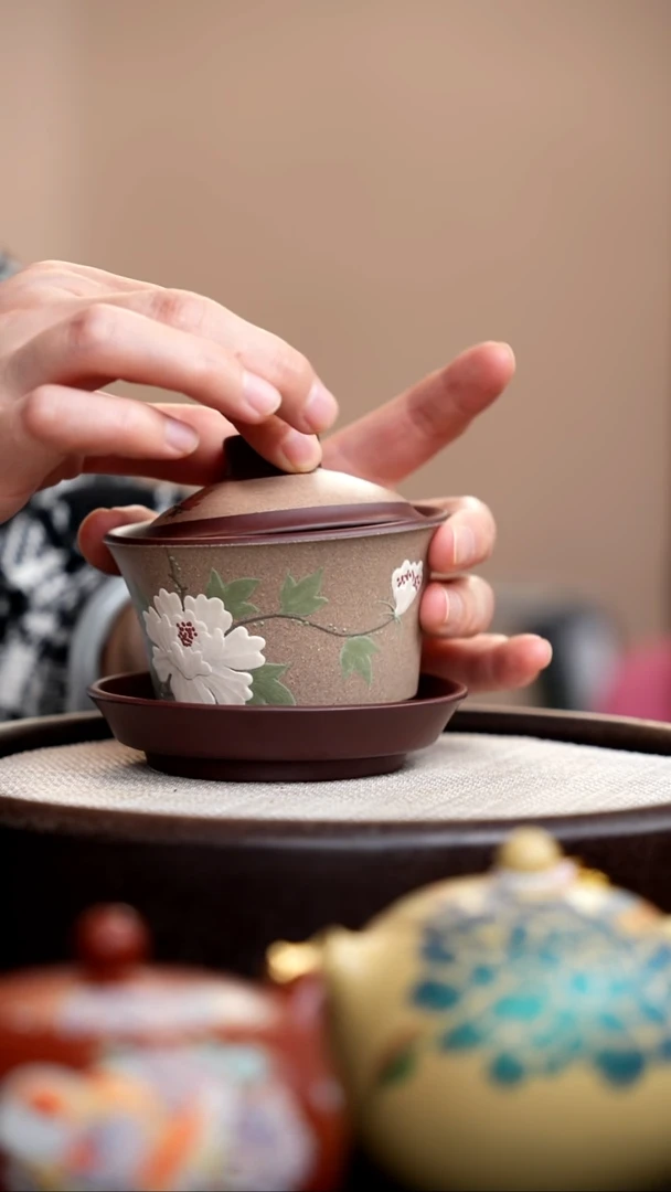 茶壶紫砂芝麻段粉浆白玉兰三才盖碗