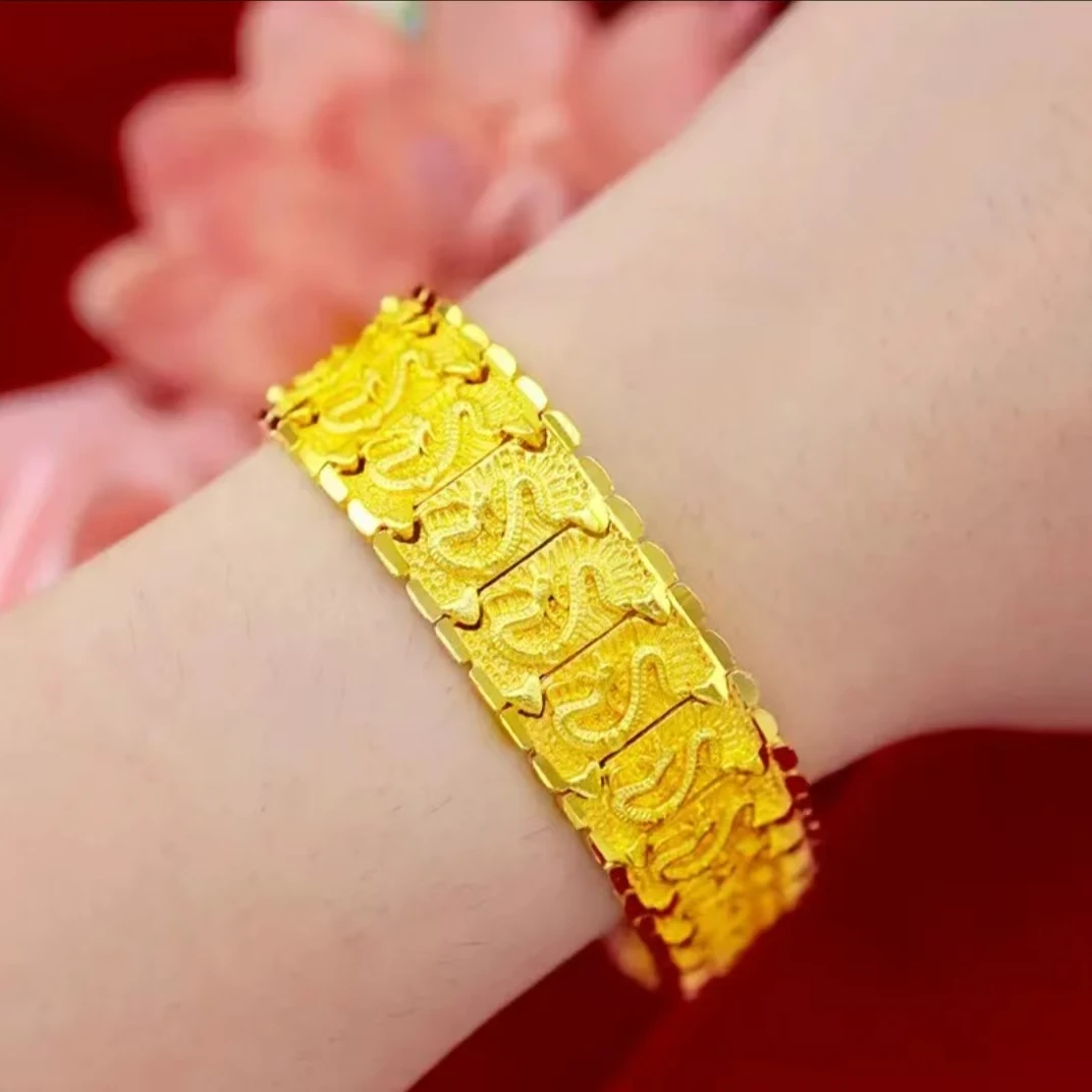 合金手链 龙纹手链金色复古时尚气质古法可调节民族风首饰百搭