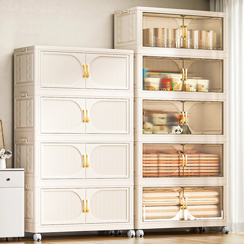 安家日记80面宽奶油风折叠收纳柜多层双开门镀金把手卧室居家好物