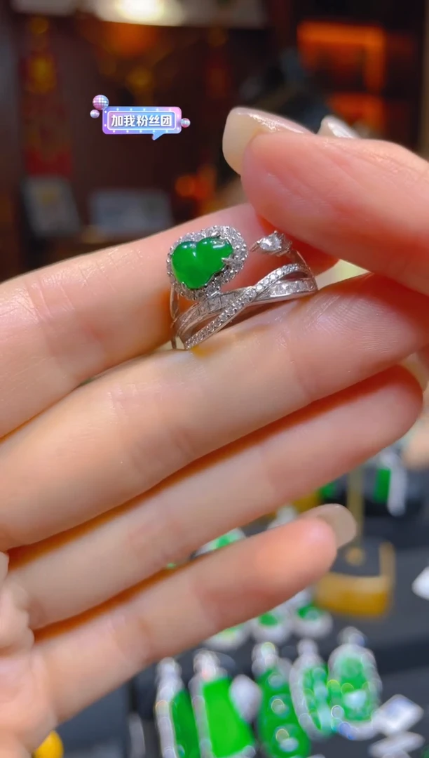 翡翠戒指银S925镶嵌天然A货翡翠/111628