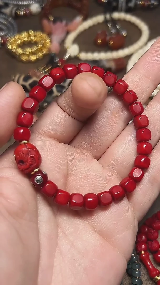 鹿骨手串/手链天狗红灯泡顶珠六方手串