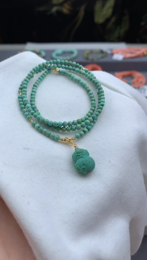 18K金镶嵌绿松石锁骨链顺****6洋.x82