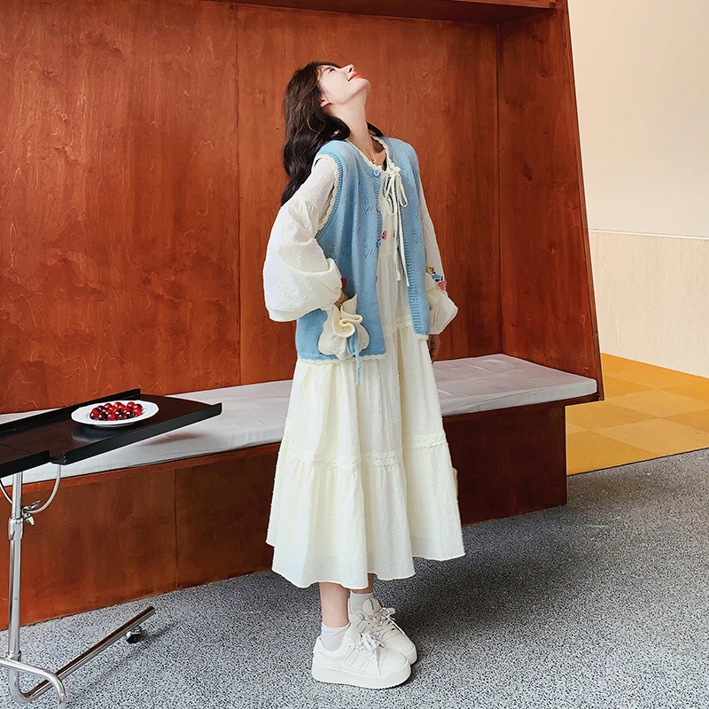 法式超好看针织马甲连衣裙套装女2025春小个子甜美减龄长裙两件套