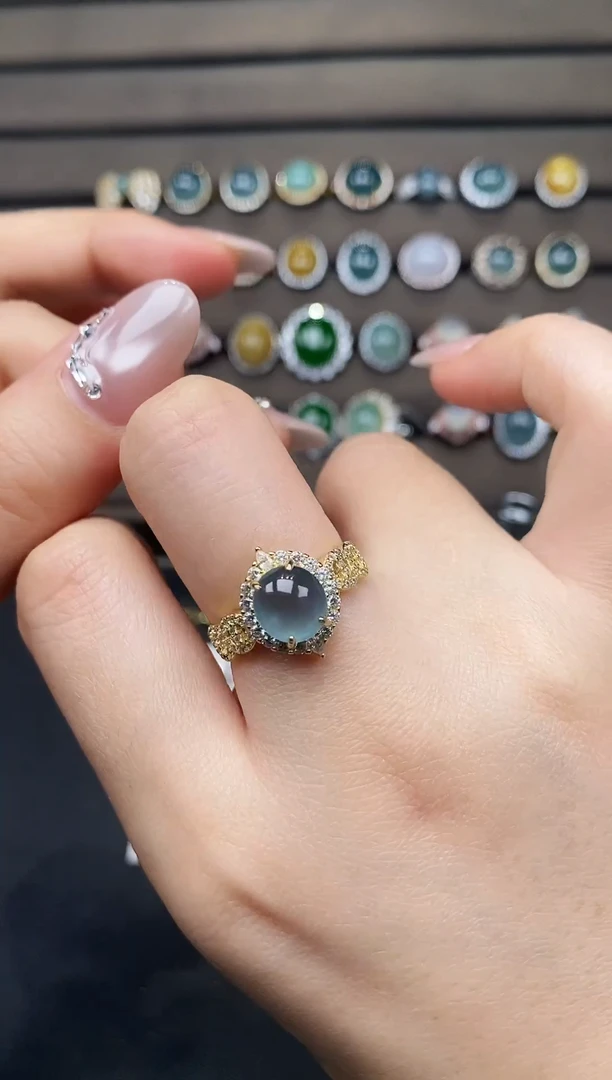 银S925镶嵌戒指翡翠32787