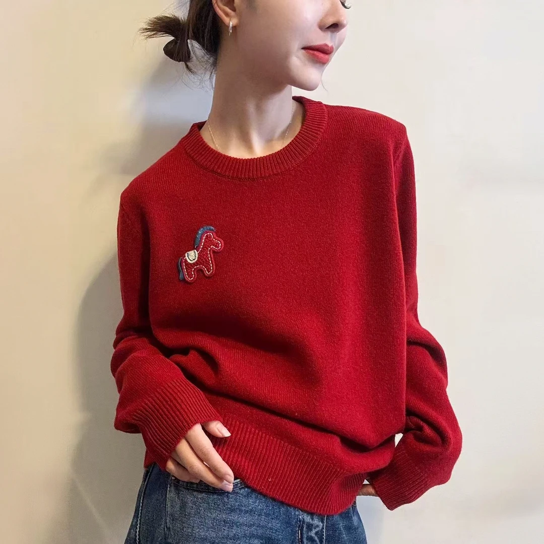 喜庆氛围感新年红色毛衣女秋冬季新款针织衫休闲宽松百搭保暖上衣