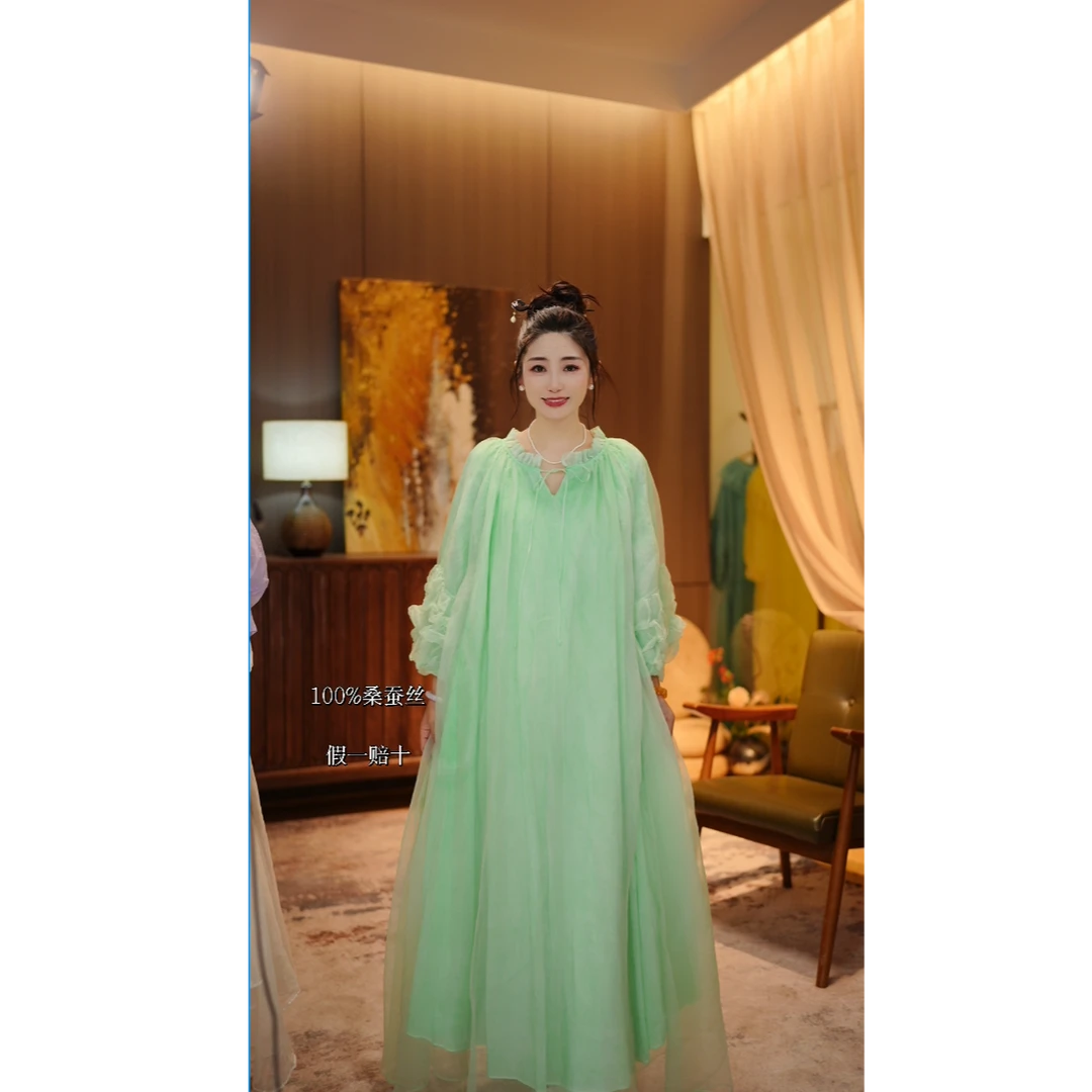 彬壹冉新款时尚气质仙女重磅桑蚕丝宽松夏季连衣裙5885