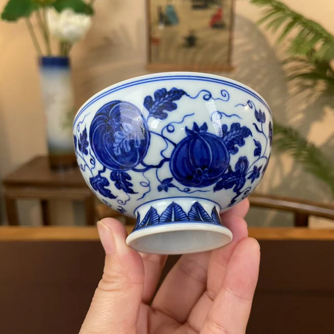 【望月御品】西瓜高足杯手工手绘景德镇茶具容量110毫升