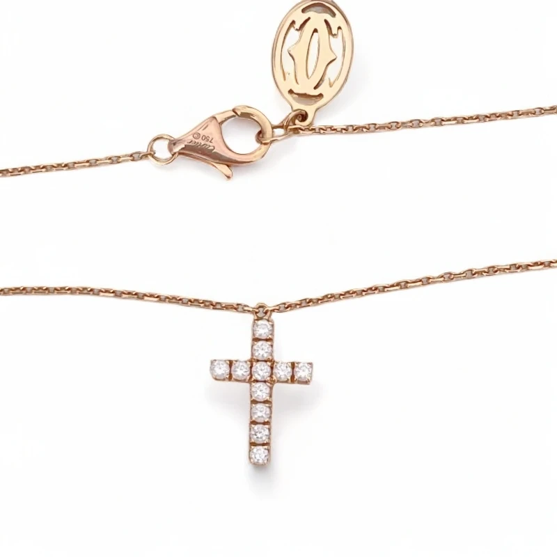99新 Cartier/卡地亚 Symbols系列 玫瑰金满钻十字架项链W54170 Q