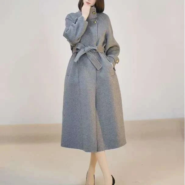 东大门斜纹立领双面羊毛大衣时尚气质百搭设计师款秋冬加厚韩版
