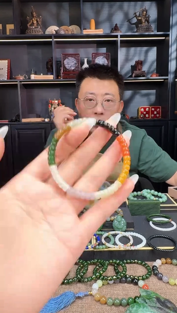 和田玉未镶嵌颈饰5.5mm多宝药片手串1