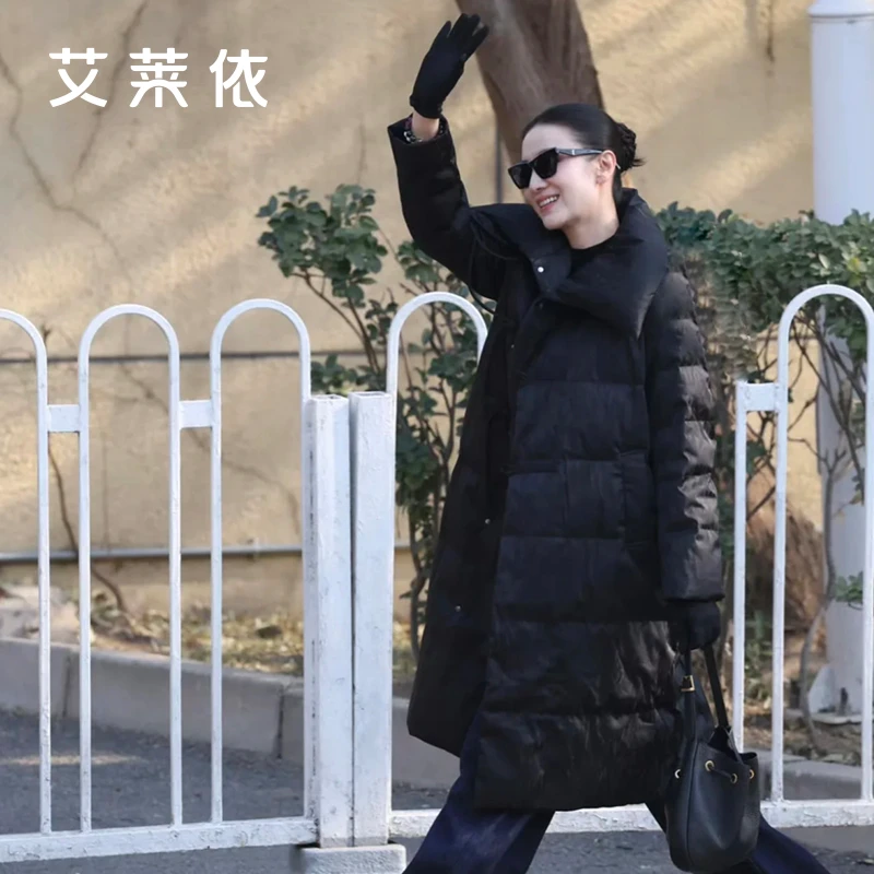 艾莱依明星宋佳同款国风偏门襟长款羽绒服女冬季新款保暖外套1183