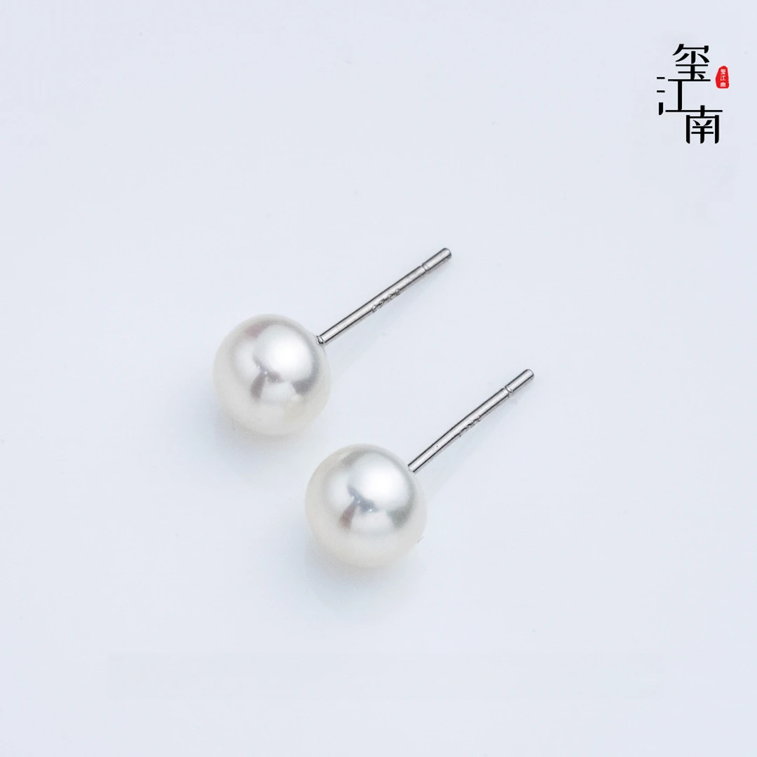 小灯泡｜淡水珍珠耳钉S925银气质胖圆素钉6.5～7.5mm FE003