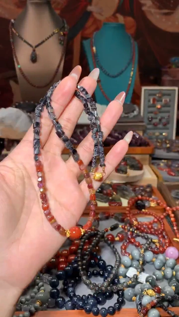 未镶嵌珠宝半成品水晶黑银钛红极光DIY项链