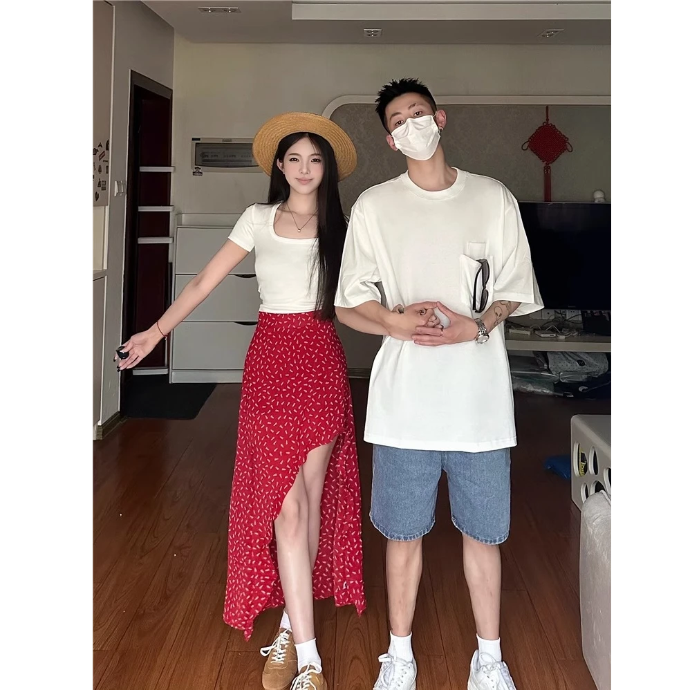 情侣装夏季2025新款小众设计感短袖T恤两件套法式一衣一裙ins潮